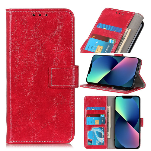 iPhone 14 Plus Retro Crazy Horse Texture Horizontal Flip Leather Phone Case - Red