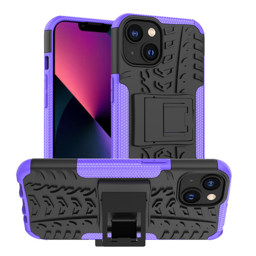 iPhone 14 Plus Tire Texture TPU + PC Phone Case with Holder - Purple