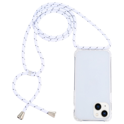 iPhone 14 Plus Transparent Acrylic Airbag Shockproof Phone Protective Case with Lanyard - White Grey Rough Grain