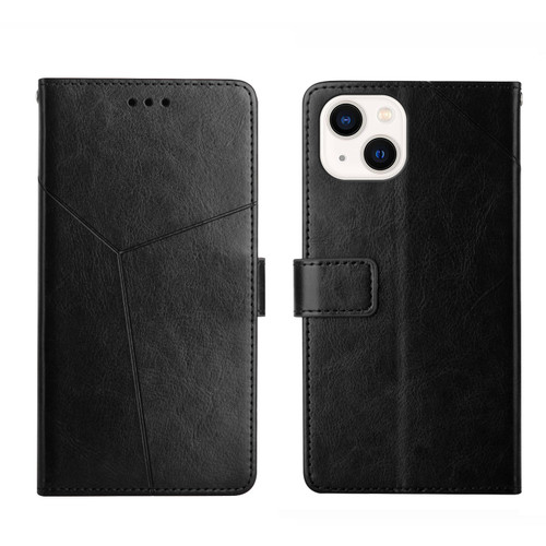 iPhone 14 Plus Y Stitching Horizontal Flip Leather Phone Case - Black