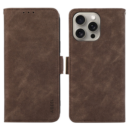 iPhone 16 Pro Max ABEEL Frosted Magnetic RFID Leather Phone Case - Brown