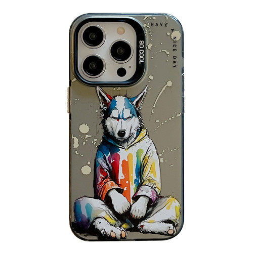 iPhone 16 Pro Max Animal Pattern Oil Painting Series PC + TPU Phone Case - Hoodie Dog