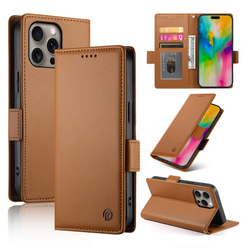 iPhone 16 Pro Max Side Buckle Magnetic Frosted Leather Phone Case - Brown