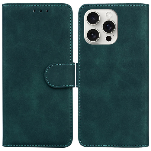 iPhone 16 Pro Max Skin Feel Pure Color Flip Leather Phone Case - Green