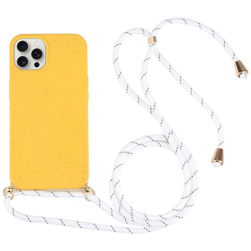 iPhone 16 Pro Max Wheat Straw TPU Shockproof Phone Case with Neck Lanyard - Yellow