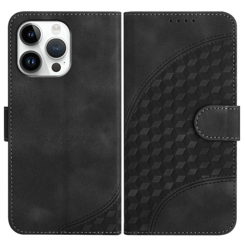 iPhone 16 Pro Max YX0060 Elephant Head Embossed Phone Leather Case with Lanyard - Black