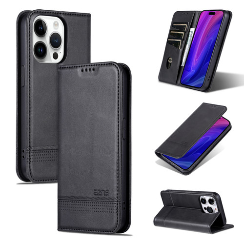 iPhone 16 Pro AZNS Magnetic Calf Texture Flip Leather Phone Case - Black