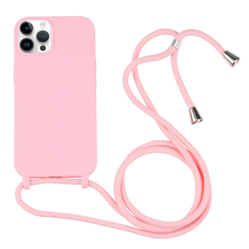 iPhone 16 Pro Candy Colors TPU Protective Phone Case with Lanyard - Pink