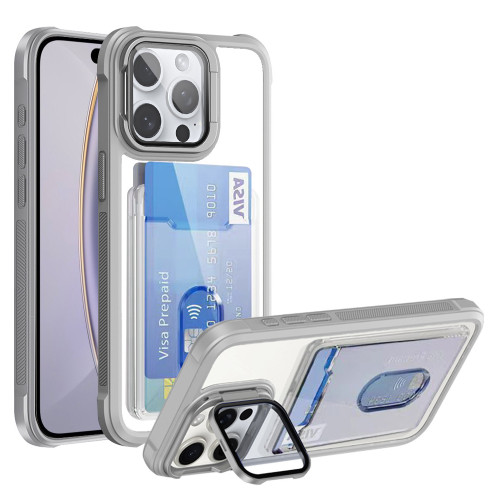 iPhone 16 Pro Card Bag Holder Acrylic Hybrid TPU Phone Case - White