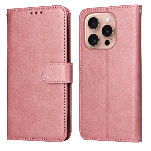 iPhone 16 Pro Classic Calf Texture Flip Leather Phone Case - Rose Gold