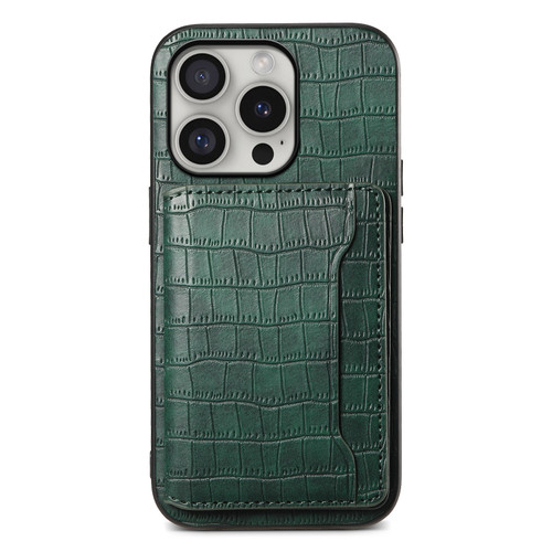 iPhone 16 Pro Crocodile Texture Card Bag Design Full Coverage Phone Case - Green