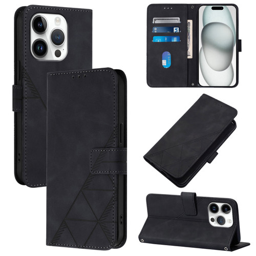 iPhone 16 Pro Crossbody 3D Embossed Flip Leather Phone Case - Black