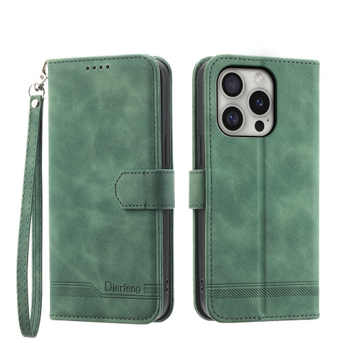 iPhone 16 Pro Dierfeng Dream Line TPU + PU Leather Phone Case - Green