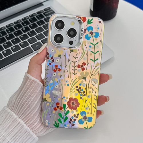 iPhone 16 Pro Electroplating Laser Flower Texture TPU Phone Case - Flower AH6