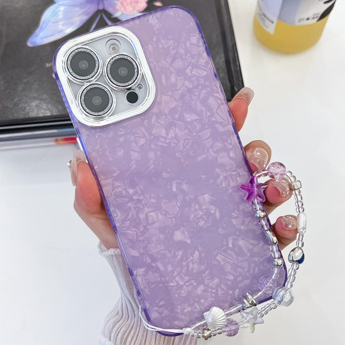 iPhone 16 Pro Plating Glitter Texture Chain Wristband TPU Phone Case with Lens Film - Purple Shell Pattern