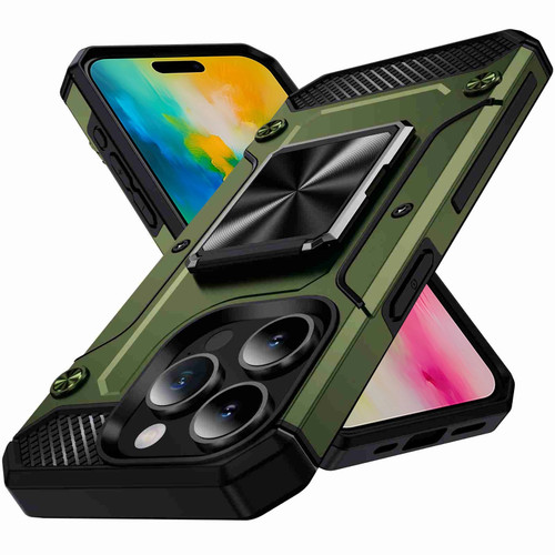 iPhone 16 Pro Shockproof Metal Holder Phone Case - Olive Green