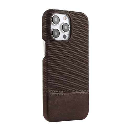 iPhone 16 Pro Stitching Cloth PU Shockproof Phone Case - Dark Brown