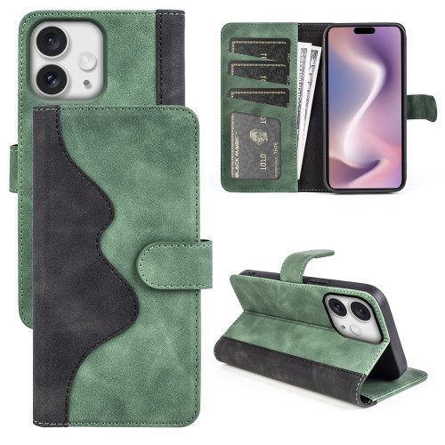 iPhone 16 Pro Stitching Horizontal Flip Leather Phone Case - Green