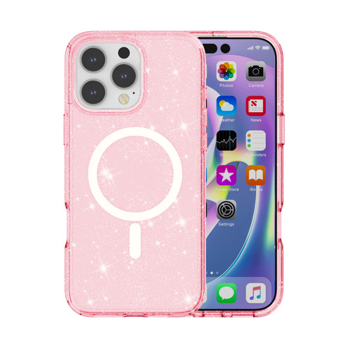 iPhone 16 Pro Terminator Style Glitter Powder MagSafe Magnetic Phone Case - Pink