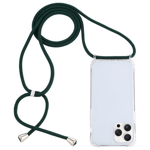 iPhone 16 Pro Transparent Acrylic Airbag Shockproof Phone Protective Case with Lanyard - Dark Green