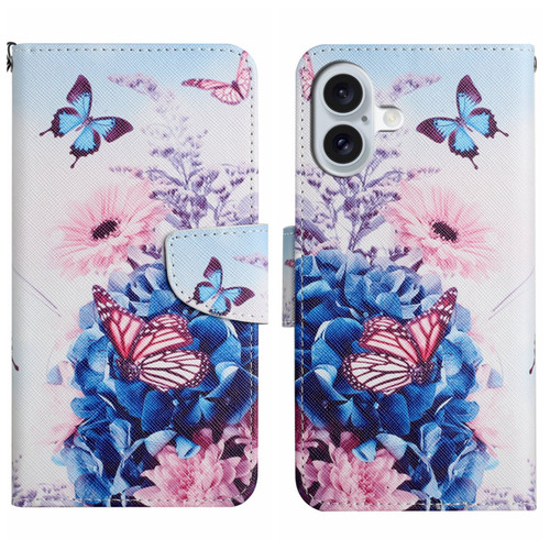 iPhone 16 Plus 3D Colored Drawing Flip Leather Phone Case - Purple butterfly