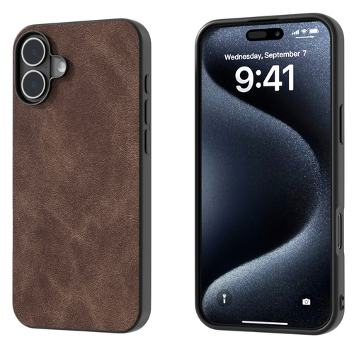 iPhone 16 Plus Black Frame PU Leather Full Coverage Phone Case - Coffee