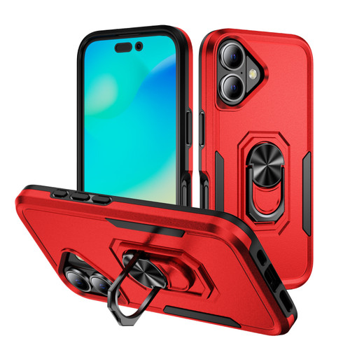 iPhone 16 Plus Pioneer Armor Heavy Duty PC + TPU Phone Case with Holder - Red+Black