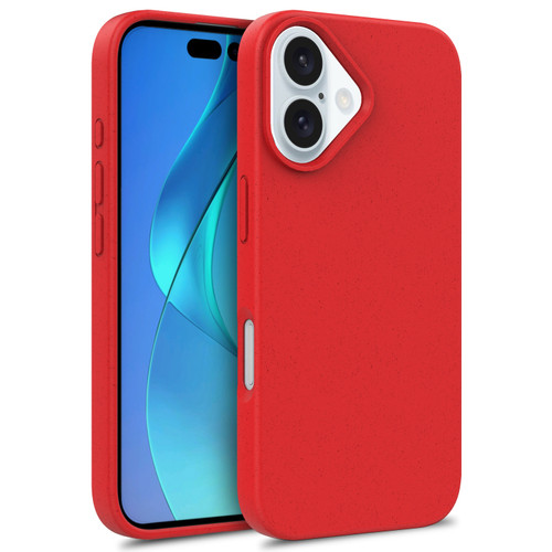 iPhone 16 Plus Starry Series Shockproof Straw Material + TPU Protective Case - Red