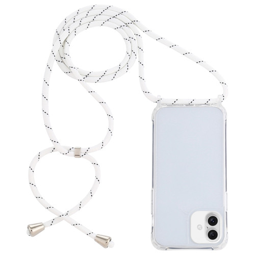 iPhone 16 Plus Transparent Acrylic Airbag Shockproof Phone Protective Case with Lanyard - White Grey Fine Lines