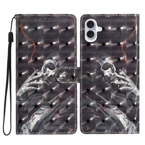 iPhone 16 3D Pattern Leather Phone Case - Skull