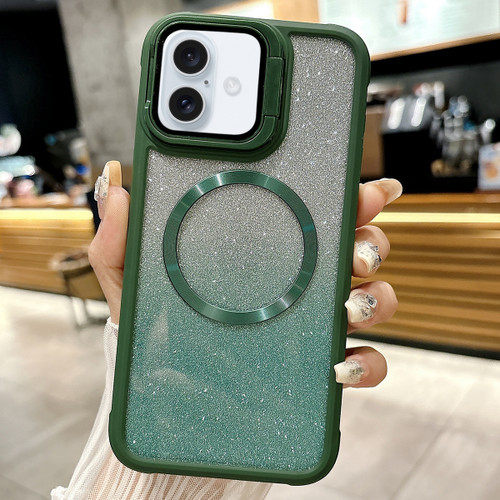 iPhone 16 CD-grain Gradient Glitter Magsafe Acrylic Hybrid TPU Phone Case - Green