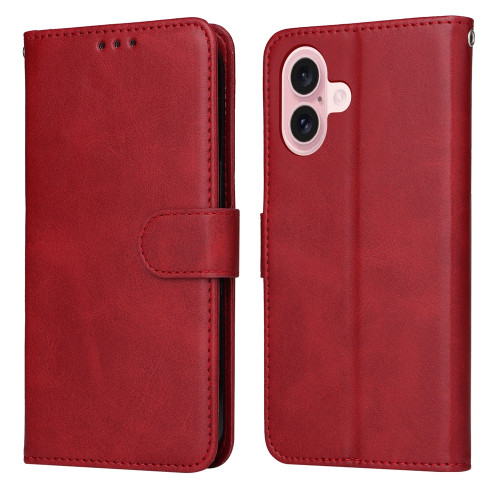 iPhone 16 Classic Calf Texture Flip Leather Phone Case - Red