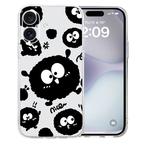 iPhone 16 Colored Drawing Pattern Transparent TPU Phone Case - Black Eye