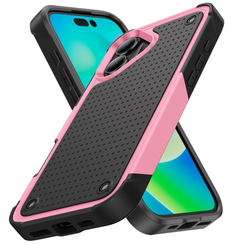 iPhone 16 PC + TPU Shockproof Protective Phone Case - Pink+Black