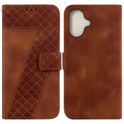 iPhone 16 Seven-shaped Embossed Leather Phone Case - Brown