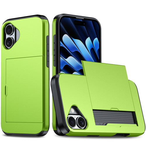 iPhone 16 Shockproof Armor Phone Case with Card Slot - Green