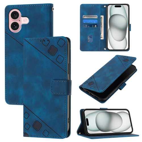 iPhone 16 Skin-feel Embossed Leather Phone Case - Blue