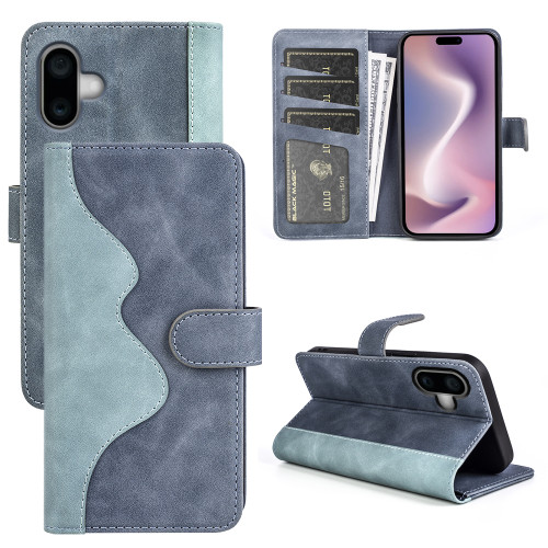 iPhone 16 Stitching Horizontal Flip Leather Phone Case - Blue