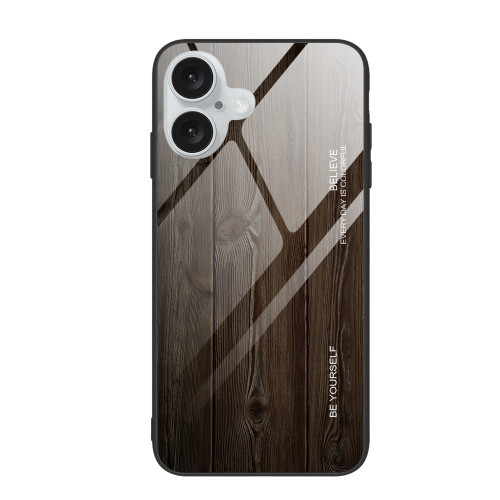 iPhone 16 Wood Grain Glass Phone Case - Black