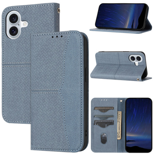 iPhone 16 Woven Texture Stitching Magnetic Leather Phone Case - Grey