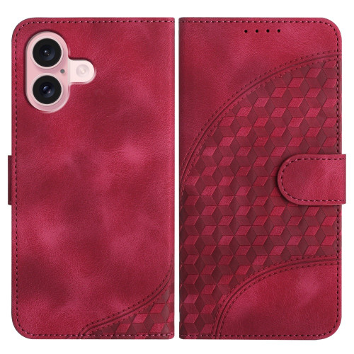 iPhone 16 YX0060 Elephant Head Embossed Phone Leather Case with Lanyard - Rose Red