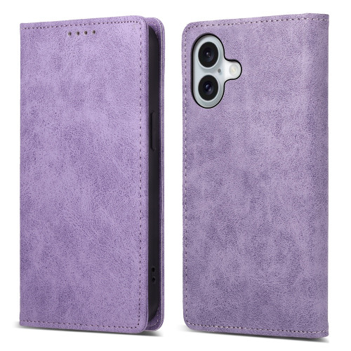 iPhone 16 Business Solid Color Magnetic RFID Leather Phone Case - Purple