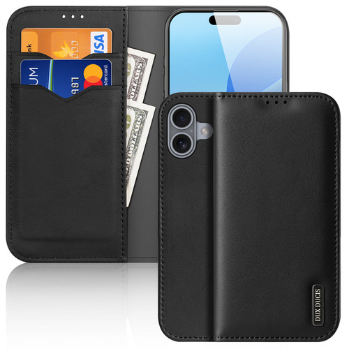 iPhone 16 DUX DUCIS Hivo Series Cowhide + PU + TPU Flip Phone Case - Black