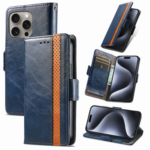 iPhone 16 Pro CaseNeo Splicing Dual Magnetic Buckle Leather Phone Case - Blue