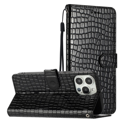 iPhone 16 Pro Crocodile Texture Horizontal Flip Leather Phone Case - Black