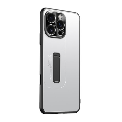 iPhone 16 Pro Frosted Metal Hybrid TPU Holder Phone Case - Silver