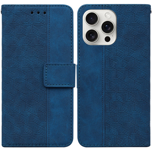 iPhone 16 Pro Geometric Embossed Leather Phone Case - Blue