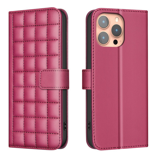 iPhone 16 Pro Square Texture Leather Phone Case - Red