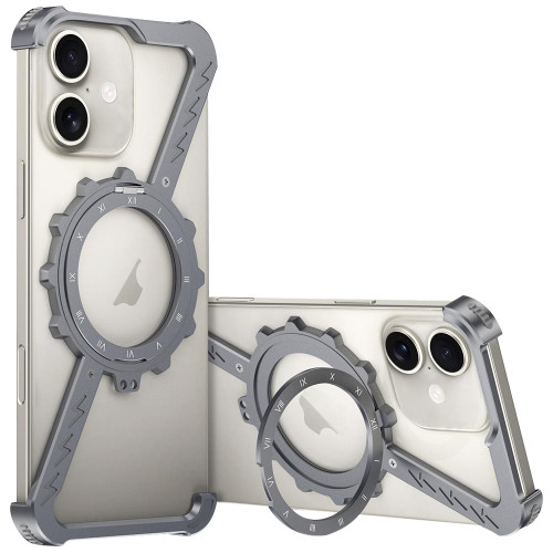 iPhone 16 Plus Z-shaped Frameless Metal 360 Holder MagSafe Phone Case - Space Grey