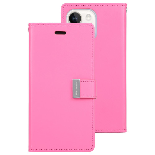 iPhone 15 GOOSPERY RICH DIARY Crazy Horse Texture Leather Phone Case - Rose Red